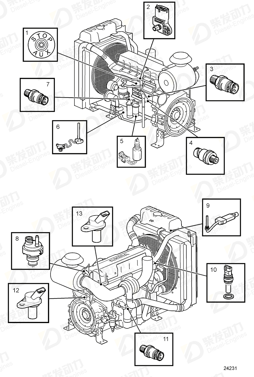 VOLVO Sensor, water in fuel 3885070 Drawing